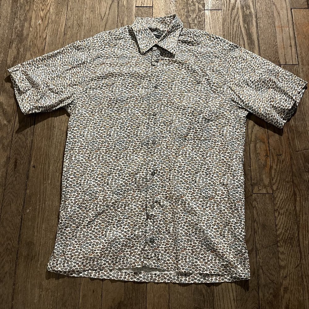 St. Croix Abstract Eyes and Mouths Maximalist Short Sleeve Button Down Shirt